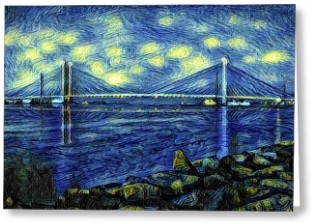 Starry Night Bridge Greeting Card