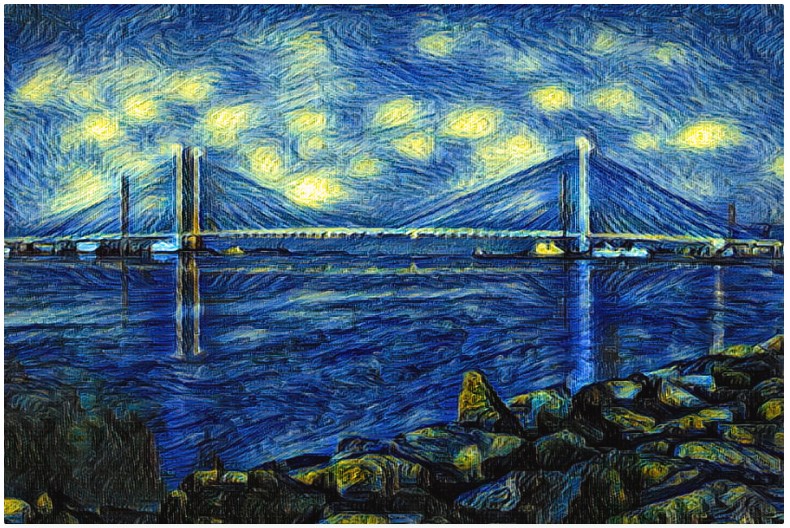 Indian River Inlet Bridge Starry Night in the style of Vincent Van Gogh
